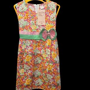 Pink and Orange Sleeveless Sundress with Crew Neck